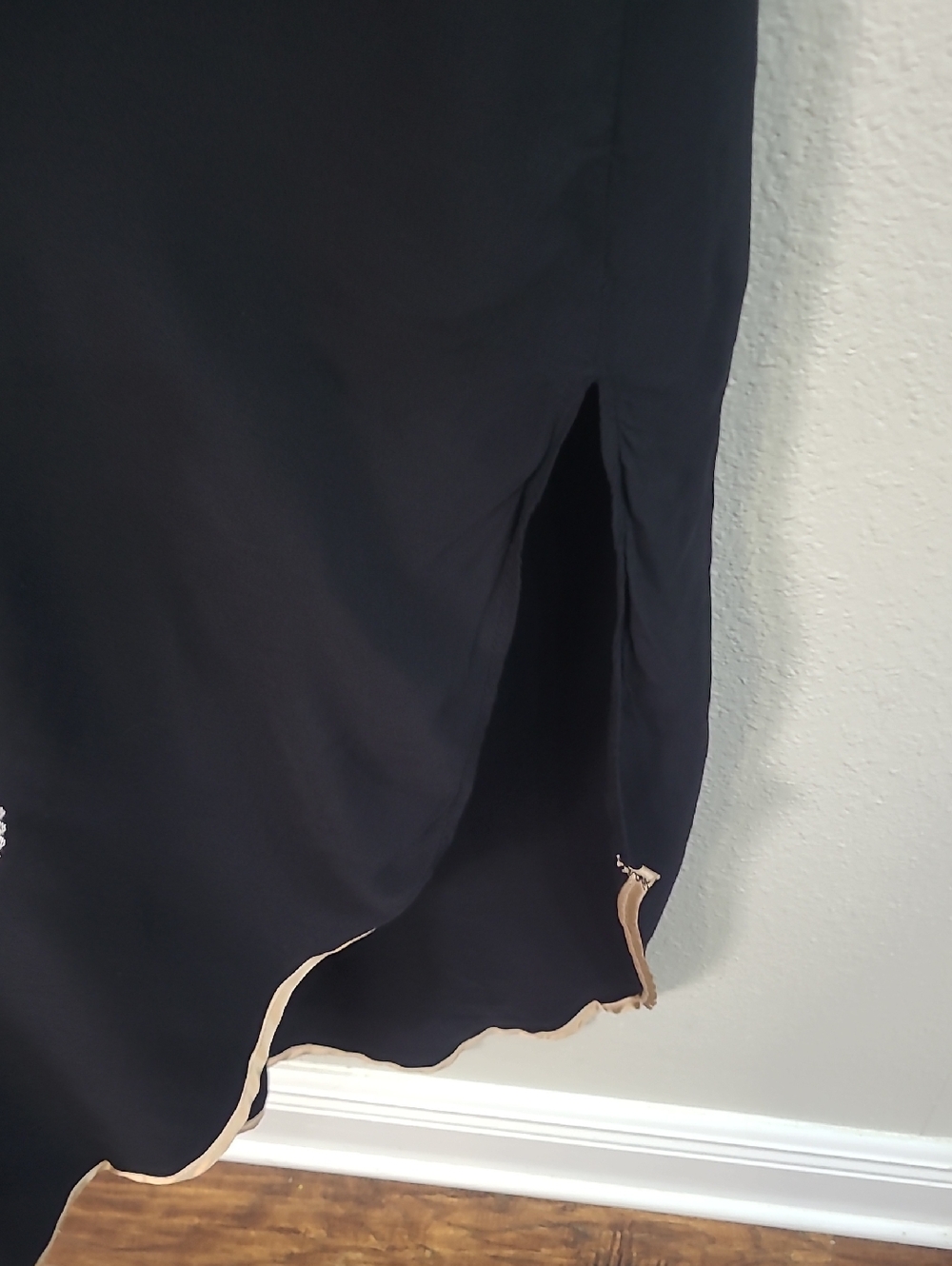 Black Embroidered 100% Cotton Long Boho  Beach Cover with Gold Trim One Size - Picture 5 of 7